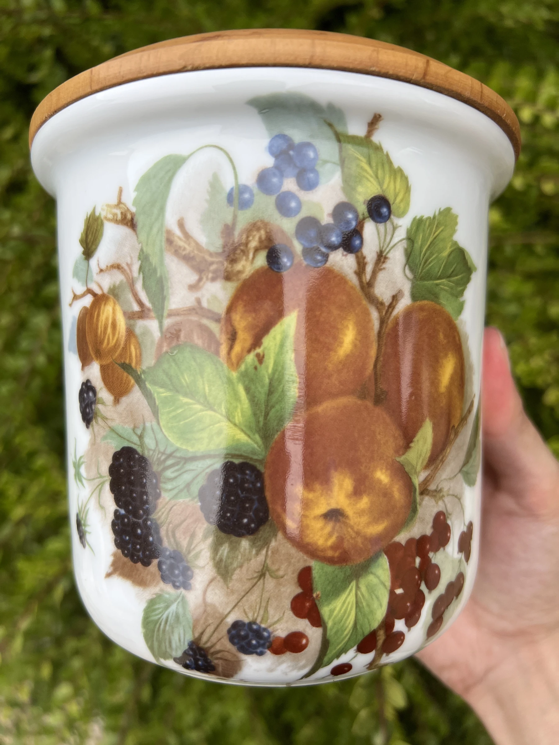 🍎 Pot de conservation en porcelaine décor fruits avec couvercle bois et joint é – photo 3